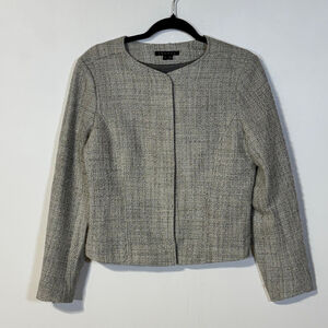 Theory Blazer Jacket Women’s Size 10 Gray Tweed Snap Closure Zip Sleeves Wool